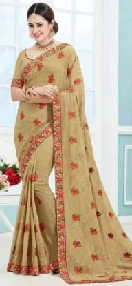 Picture of handmade saree indian art silk printed patch silver zar