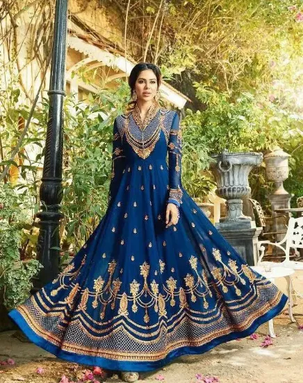 Picture of designer bollywood suit indian ethnic navy blue embroid