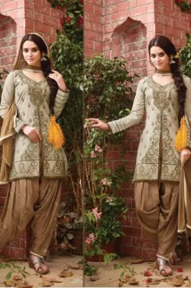 Picture of designer bollywood suit indian ethnic yellow embroidred