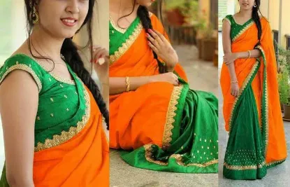 Picture of handmade style indian saree green georgette blend women