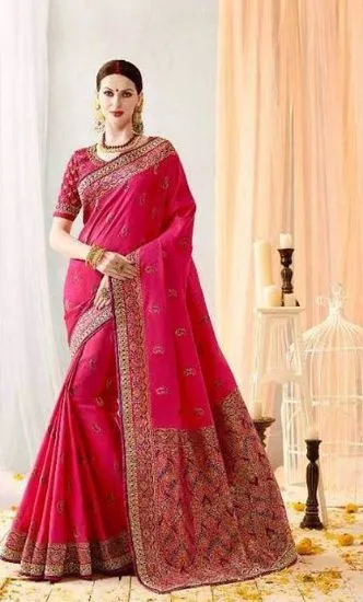 Picture of 100% silk abstract printed pink saree dress making vin,