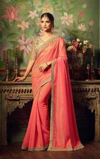 Picture of barand modest maxi gown deisgner sarees orange kora sil