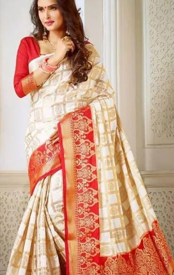 Picture of beautiful indian handmade saree 100% silk fabric tradit