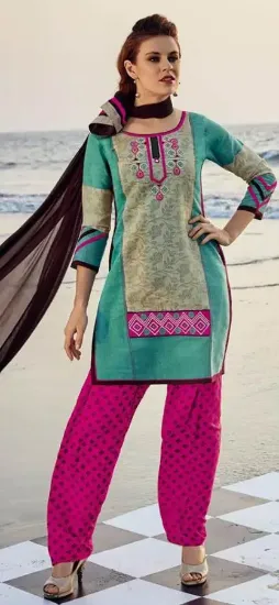 Picture of designer indian dress material salwar kameez khadi cott