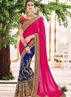 Picture of silk route violet indian ethnic party wear saree with ,