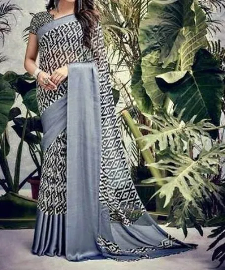 Picture of silky cotton saree, traditional sari, printed sari wit,