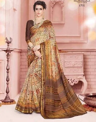 Picture of stunning grey & orange nylon net sari women bollywood ,