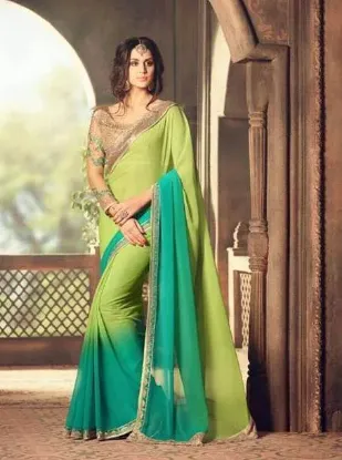 Picture of stylesh ethnic designer green kora silk banarasi silk ,