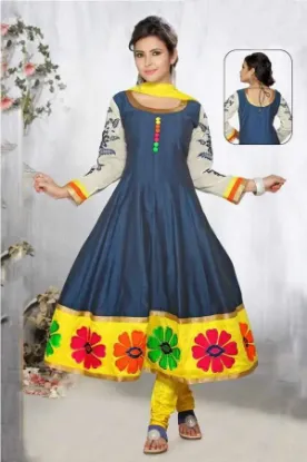 Picture of designer unstitched pink blue party wear punjabi patial