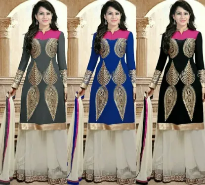 Picture of diwali festival special blue anarkali gown dress evenin