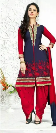 Picture of diwali festival special hand embroidered dark blue anar