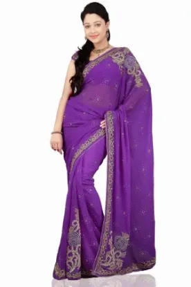 Picture of handmade 100% pure silk indian taupe saree printed dres