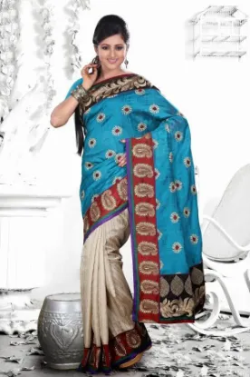Picture of handmade 100% silk saree nice printed indian batik prin
