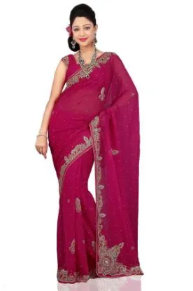 Picture of handmade brown saree floral printed 100% pure silk fabr