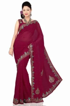 Picture of handmade craft saree brown floral printed casual wear n