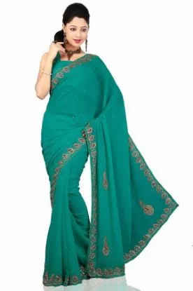 Picture of handmade crepe silk dress making saree leafs printed cr