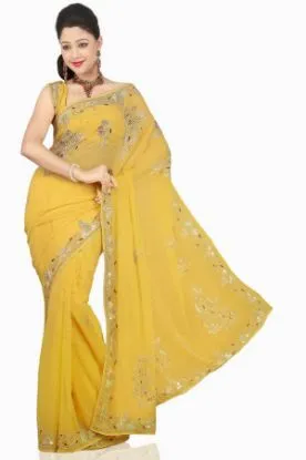 Picture of handmade crepe silk saree ethnic fabric floral printed 