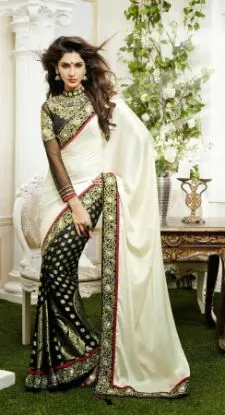 Picture of handmade designer sari georgette chiffon fabric magenta