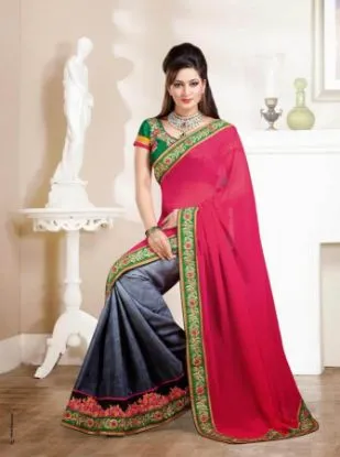 Picture of handmade designer sari red embroidered party wear dress