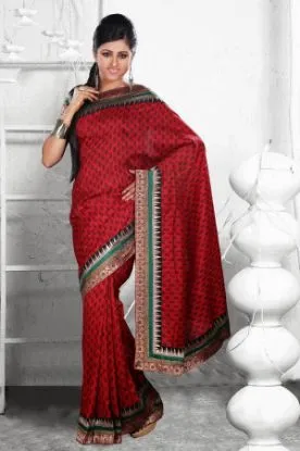 Picture of handmade embroidered sari georgette blend red dress wom