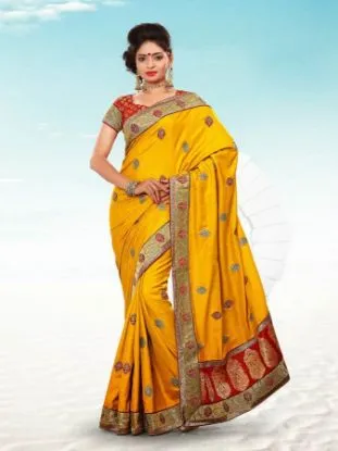 Picture of handmade embroidered sari green georgette blend women p