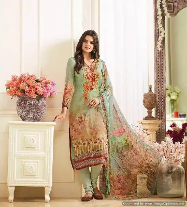 Picture of elegant indian salwar kameez designer tussar silk block