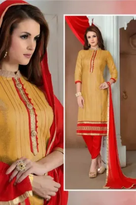 Picture of ethnic designer chanderi salwar kameez embroidery dress