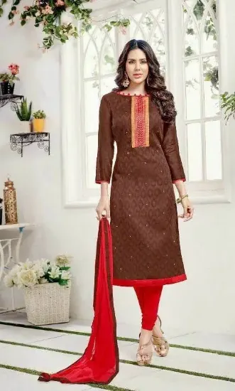 Picture of ethnic designer chanderi salwar kameez embroidery semi-