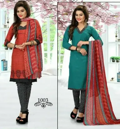 Picture of ethnic designer salwar kameez chanderi embroidery unsti