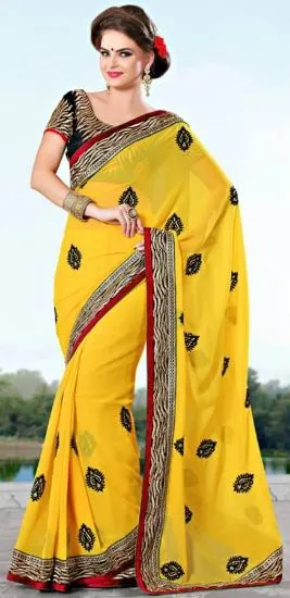 Picture of black indian festive wear traditional sari with blouse,