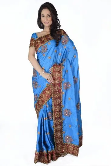 Picture of blue designer embellish sari georgette festival pakist,