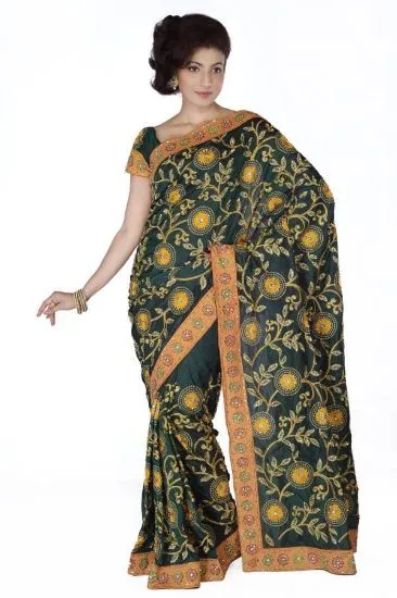 Picture of blue traditional mulmul cotton saree lotus & swan prin,