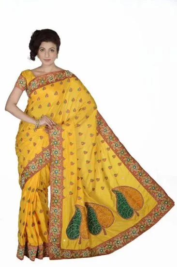 Picture of bollywood cotton silk sari party wear hand woven desig,