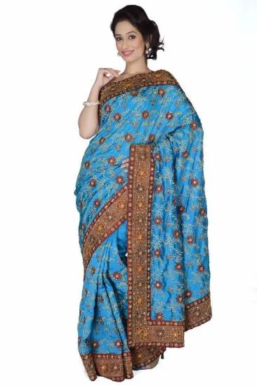 Picture of bollywood designer banarasi cotton silk saree with tre,
