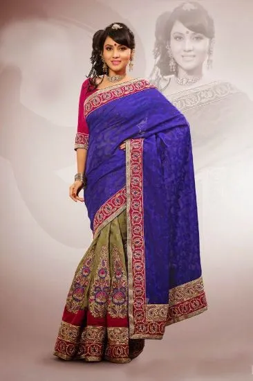 Picture of bollywood foil work wedding saree ethnic party wear sa,