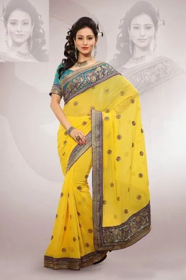 Picture of bollywood indian kota cotton pearl embroidery sari des,