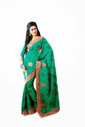 Picture of bollywood indian kota cotton pearl embroidery sari tra,
