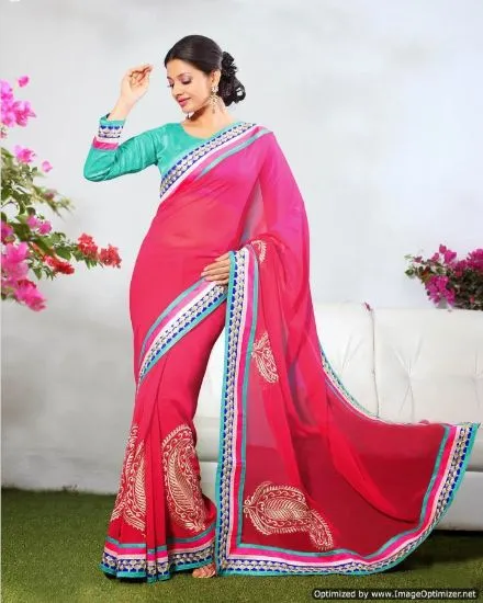Picture of bollywood printed saree party wear indian ethnic desig,