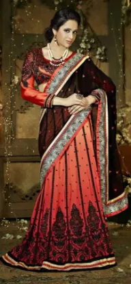 Picture of brown sari designer bollywood party wear saree blouse ,