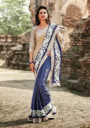 Picture of cotton blend fancy latest designer resham sari zari wo,