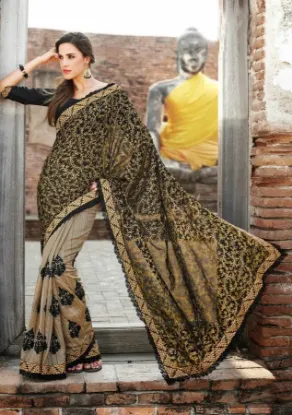 Picture of cotton blend fancy latest designer sari resham zari wo,