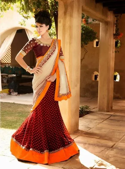 Picture of ethnic skirt georgatte with embwork & pallu silk latte,