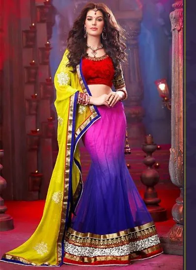 Picture of georgette magenta sari with blouse women party wear em,