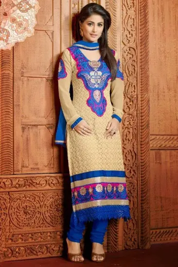 Picture of indian crepe printed party wear unstitched churidar com