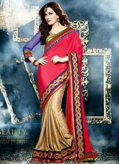 Picture of indian bollywood bhagalpuri silk half and half saree w,