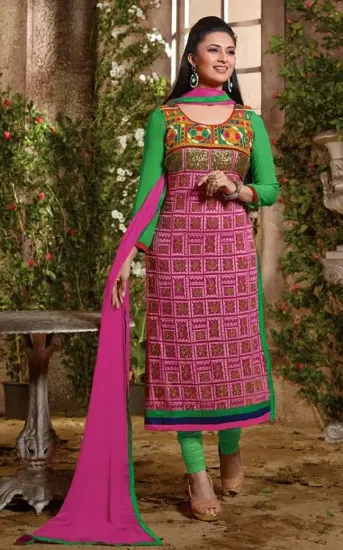 Picture of indian designer embroidered purple cotton salwar kameez