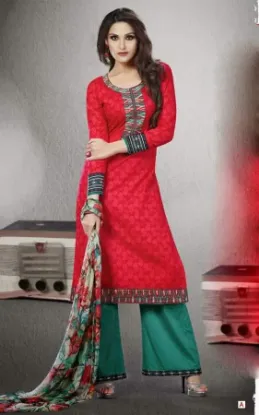 Picture of indian designer embroidered red cotton salwar kameez pa