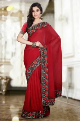 Picture of indian designer blue pink zari work bollywood sari raw,