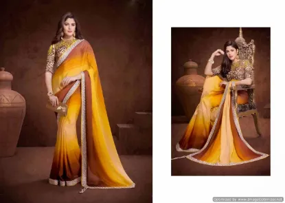 Picture of indian designer green zari border bollywood sari georg,