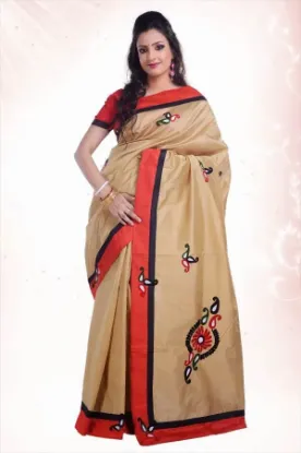 Picture of indian designer orange embroidered bollywood sari sati,